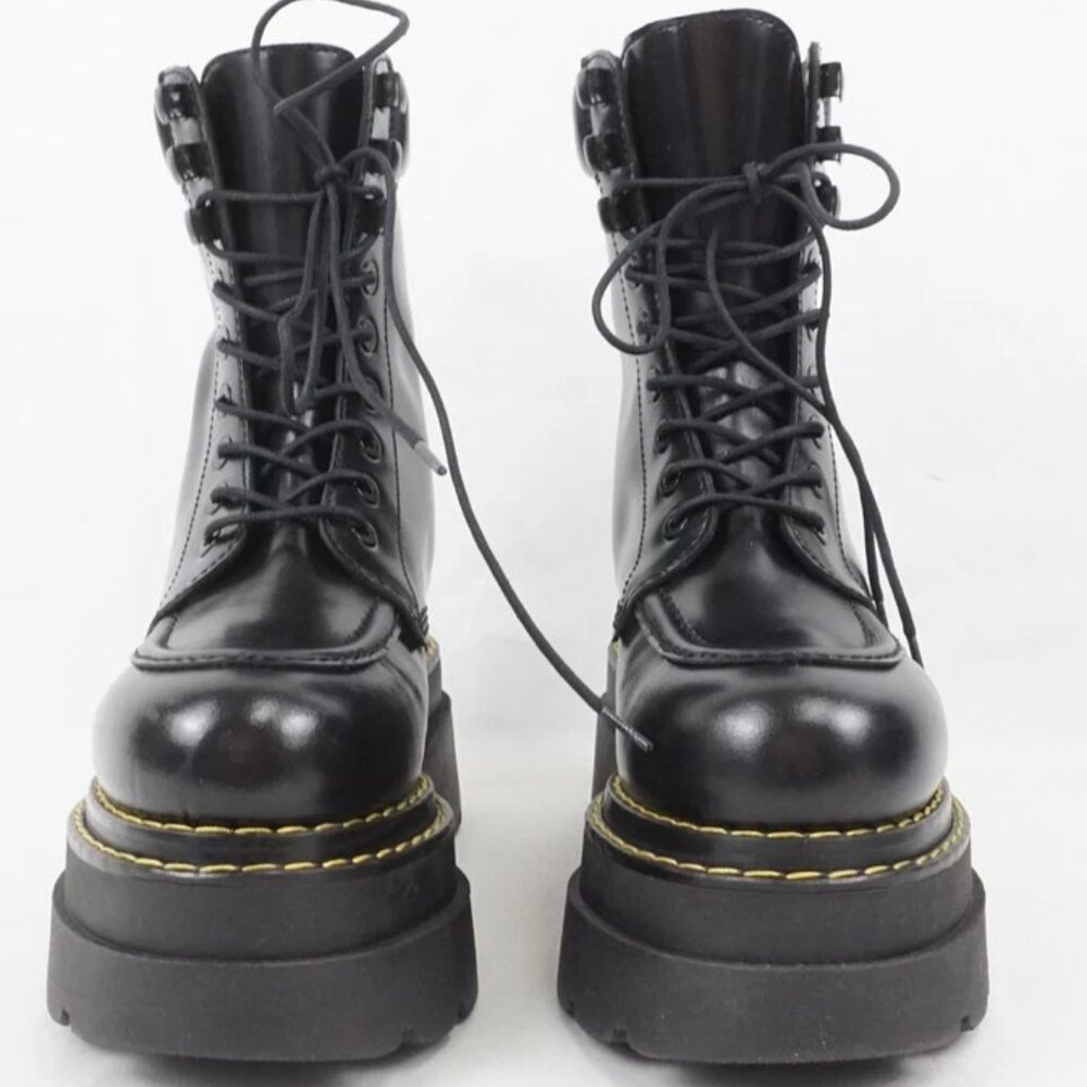 Alexander Wang Atlas Leather Lace-Up Platform Combat Rugged Boots in Black - Picture 7 of 16
